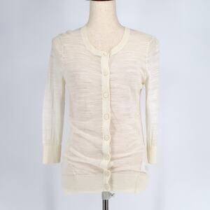 DKNY Jeans Women Ivory Cotton Semi Sheer Knit Long Sleeve Button Cardigan Size M